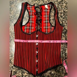 Red and Black Striped Corset Top S